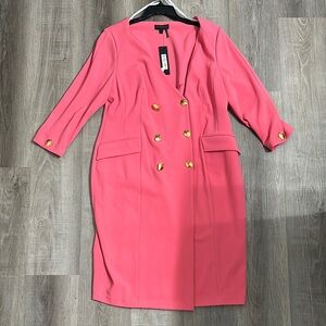 Donna Karan Coral-Pink Double-Breasted Long Sleeve Dress